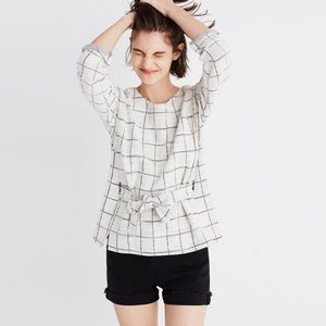 Madewell Windowpane Tie-Front Longsleeve Knit Top